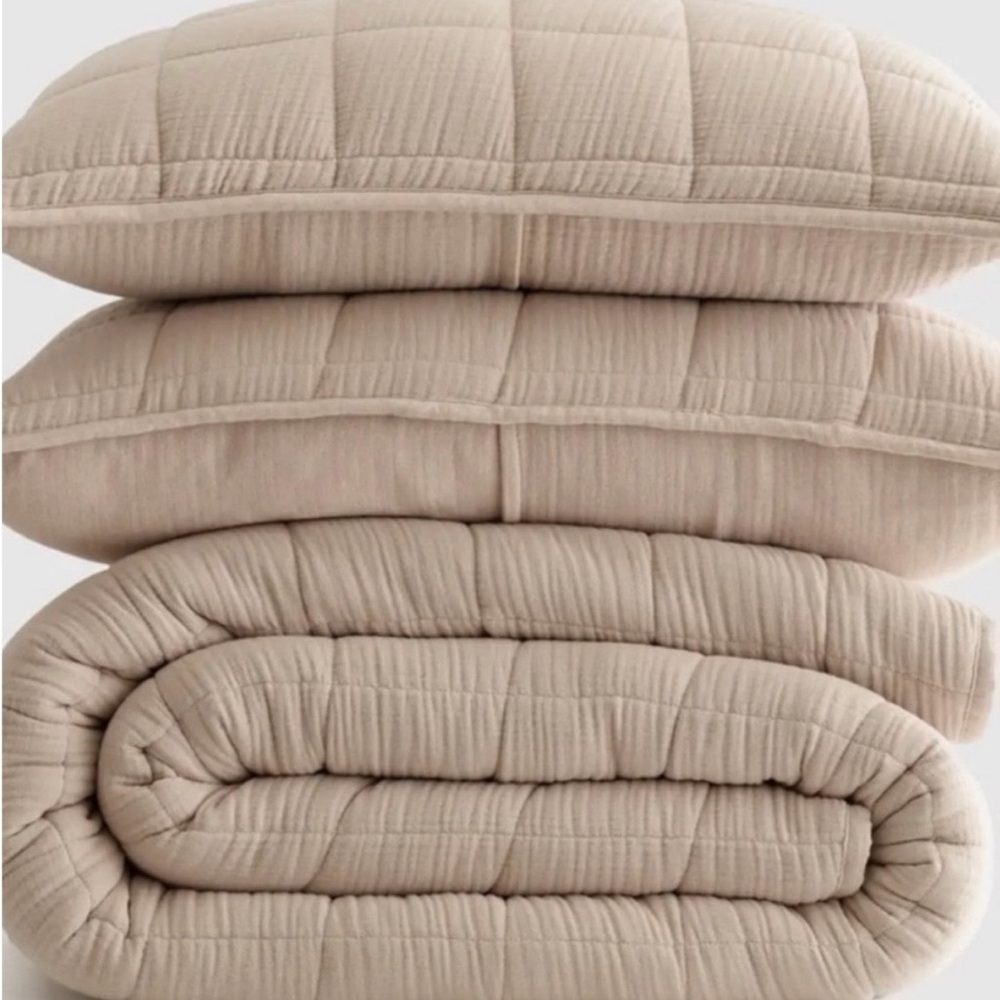 NWOT QUINCE Organic Airy Gauze Box Quilt Set King/Cal King Dune 8686